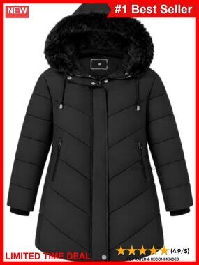 Plus Size Winter Puffer Parka Coat with Detachable Hood & Faux Fur Trim